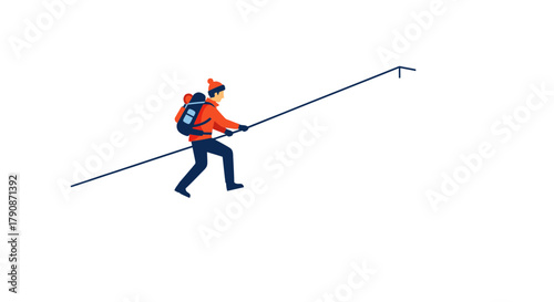 Adventurous Climber Balancing on Rope Illustrated Against Black Backdrop Representing Challenge