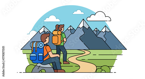 Adventurous Couple Plans Their Ascent Through Majestic Mountains And The Natural World