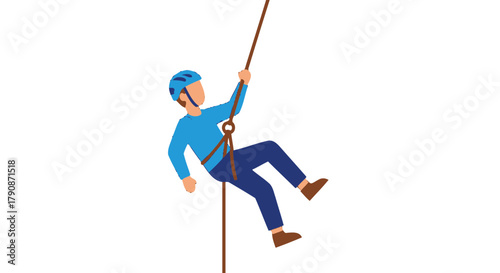 Adventurous Climber Descending a Rope Against a Dark Backdrop For Adventure and Survival