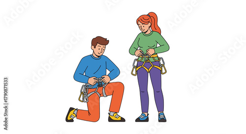 Adventurous Couple Prepares Climbing Gear Before Embarking On Expedition Together