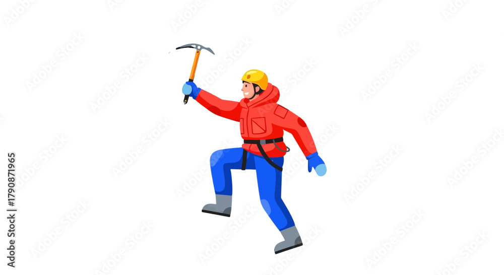 Fototapeta premium Adventurous Climber Holding Ice Axe Against A Black Backdrop, Sporty Illustration