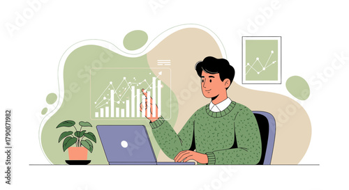 Analyzing financial data at home with a modern laptop and interactive chart interface