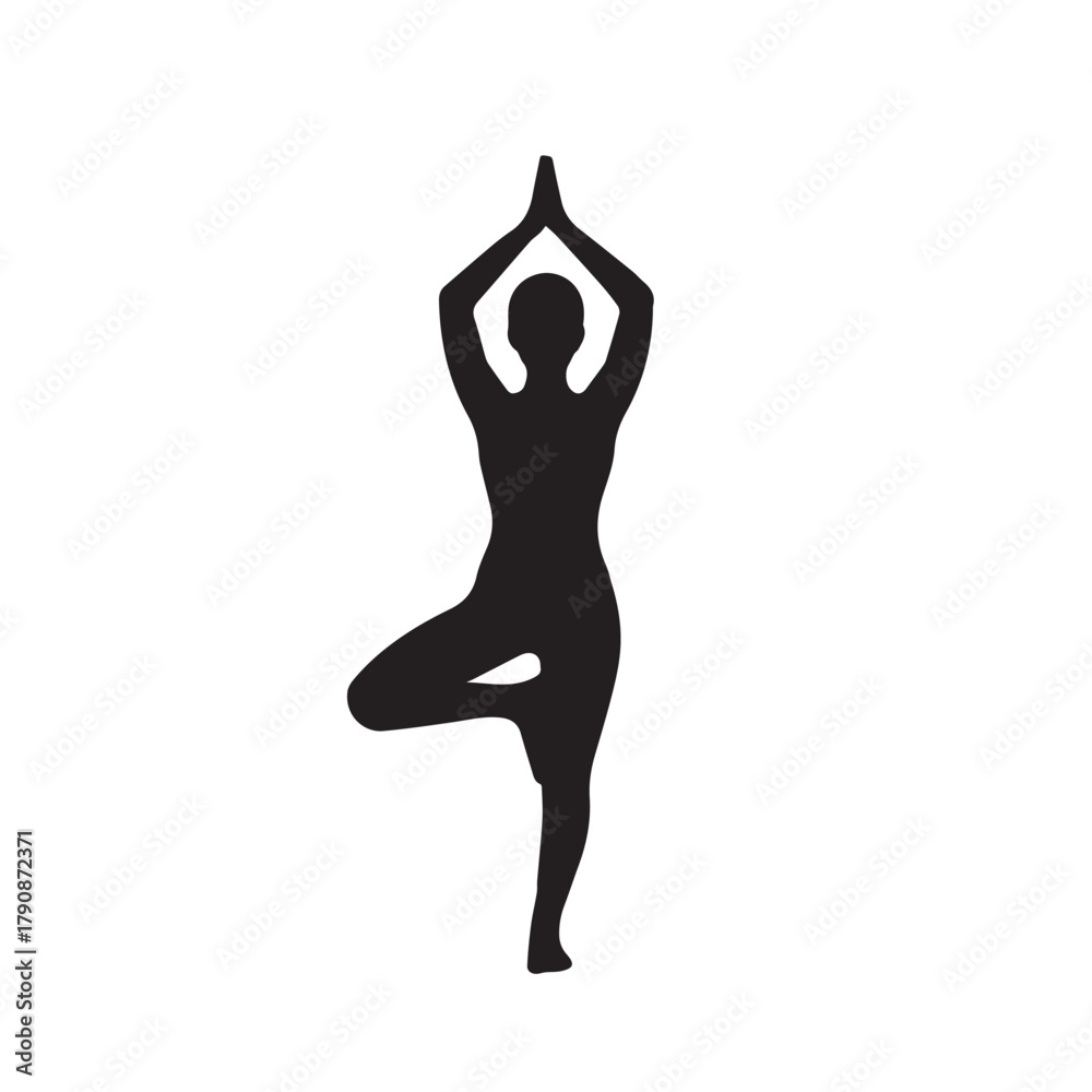 Fototapeta premium Black silhouette of a woman's body in a yoga pose, a vector illustration of a fitness dancer's figure