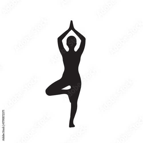 Black silhouette of a woman's body in a yoga pose, a vector illustration of a fitness dancer's figure