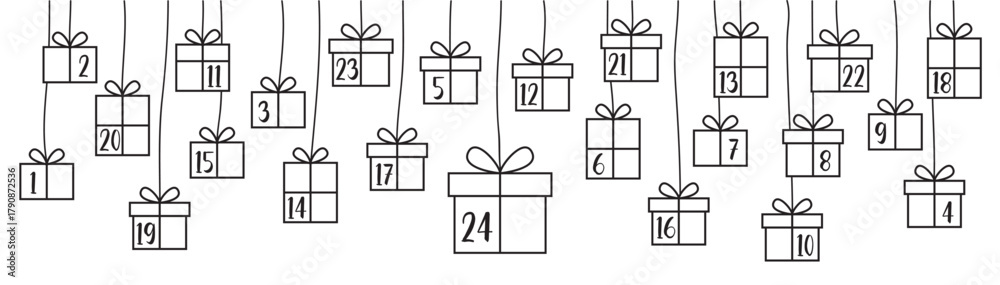 Fototapeta premium advent calendar 24 christmas gifts isolated vector illustration