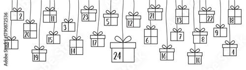 advent calendar 24 christmas gifts isolated vector illustration