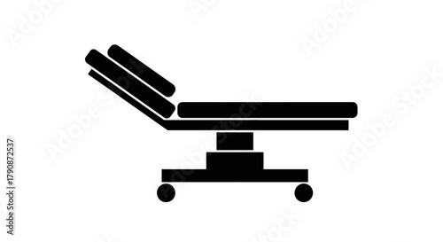 Simple black and white icon of a hospital bed with adjustable features