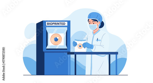 Bioprinting in the medical industry, researcher working on tissue engineering project, advancing