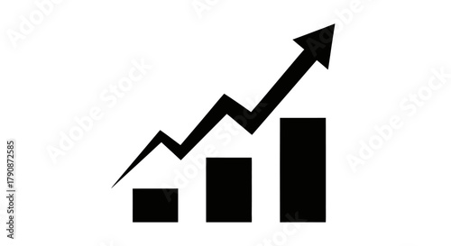 Black arrow pointing upwards with three increasing rectangular bars