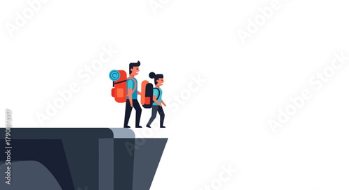 Adventurous Couple Traversing Precipice During Thrilling Outdoor Expedition Adventure