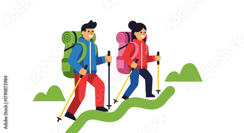 Adventurous Couple Traversing Terrain While Embracing Outdoor Hiking Pursuit