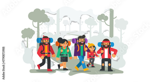 Adventurous Family Hiking Through Forest: Embracing Nature and Joyful Exploration