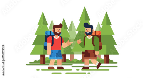 Adventurous Dudes Hiking in the Forest on a Journey Filled With Excitement and Discovery