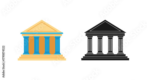 Classic architectural building facades in contrasting colors side by side