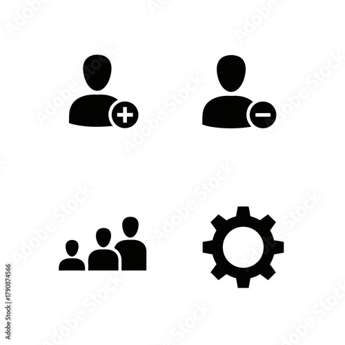 Icon set of user management and settings for online platforms  