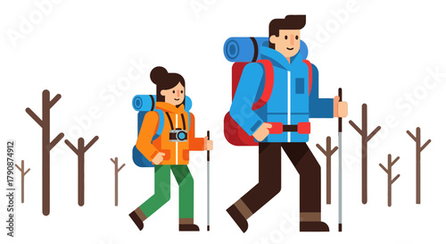 Adventurous Duo Trekking Together Through the Wilderness and Seeking Excitement