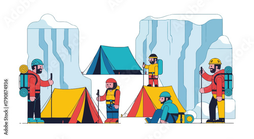 Adventurous Expedition: Illustrative Depiction of Mountaineers in a Harsh, Icy Environment