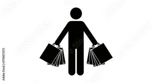 Simple black silhouette of a person carrying two shopping bags