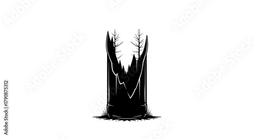 Broken glass bottle, environmental hazard, illustration style on transparent background