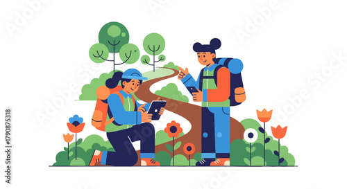 Adventurous Explorers Embark on a Journey Through Lush Greenery and Nature's Landscapes