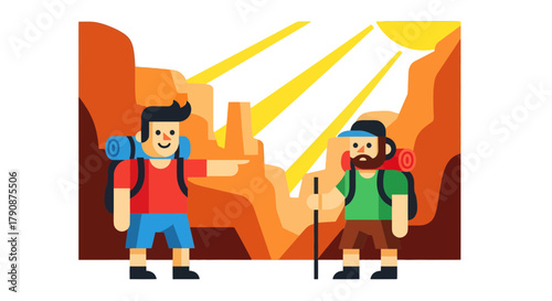 Adventurous Explorers Embarking on a Hiking Trip Amidst a Scenic Canyon Landscape