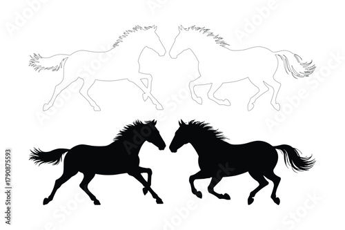 Silhouetted horses running with ghostly figures above