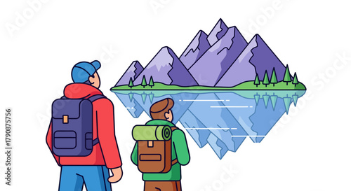 Adventurous Explorers Embarking Outdoors Admiring Amazing Mountain Range View