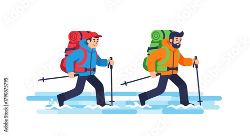 Adventurous Explorers Embarking Through Snowy Terrain Under a Darkened Atmosphere