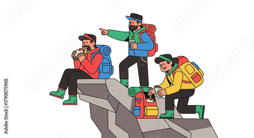 Adventurous Explorers On A Peak Sharing Snacks During Their Mountain Ascent