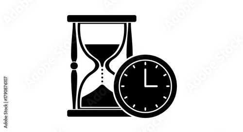 Black hourglass and clock icon representing time passing and fleeting moments