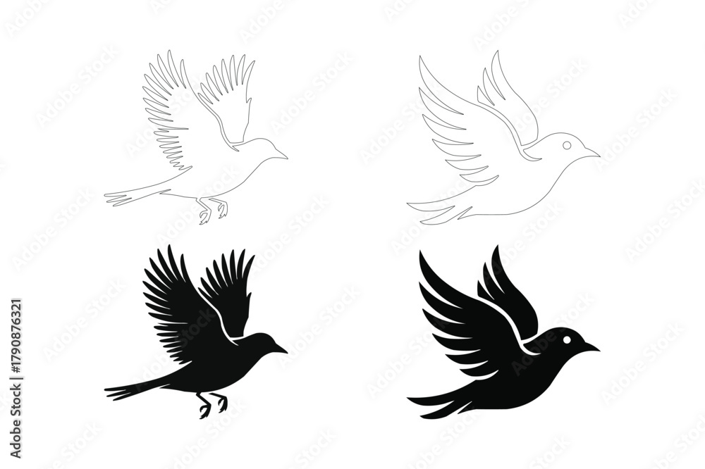 Obraz premium Four stylized bird silhouettes in flight