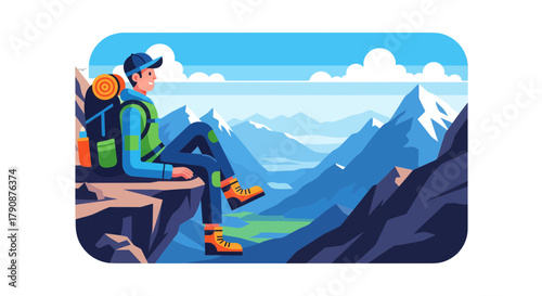 Adventurous Hiker Relaxes On Cliff's Edge, Enjoys Breathtaking Mountain Panorama