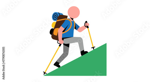 Adventurous Hiker Scaling Steep Mountain Slope Under Minimalist Artistic Representation