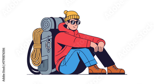 Adventurous Hiker Resting With Backpack Ready For His Next Exploration Destination