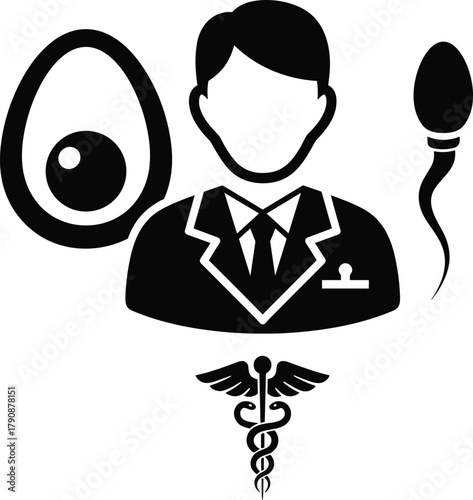 Doctor with egg sperm and caduceus medical symbol black icon health healthcare