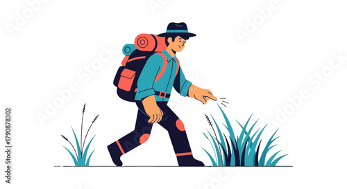 Adventurous Traveler Hiking Through Nature's Trails With A Large Backpack