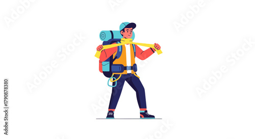 Adventurous Traveler Hiking Towards Mountains With Backpack in Illustration Style