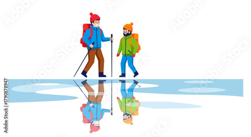 Adventurous Pair Exploring Glacier: A Visual Representation of Exploration and Perseverance