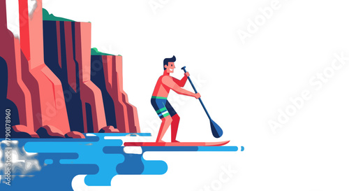 Adventurous Paddling Illustration Featuring A Man Enjoying Clear Water Recreation