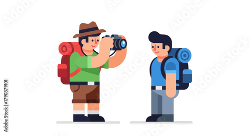 Adventurous Travelers Capturing Memories During a Scenic Expedition in the Wilderness