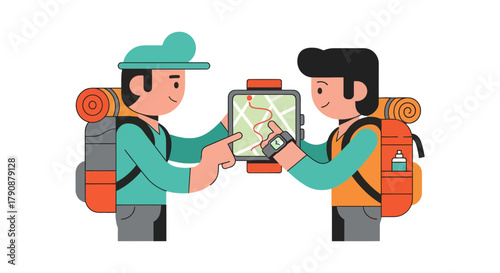 Adventurous Travelers Exploring Destination With The Help Of Navigation Devices For Exploration