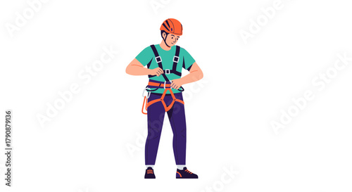 Adventurous Person Preparing Safety Equipment For Climbing Adventure Illustration