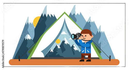 Adventurous Photographer Shooting Majestic Mountain Vista During A Sunny Day