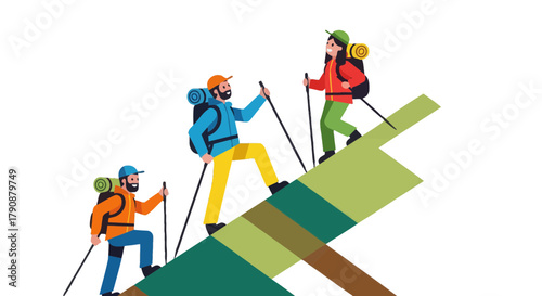 Adventurous Trio Trekking Upwards, Facing Challenges, Building Resilience Together, and Succeeding