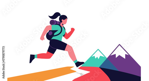 Adventurous Woman Hiking and Overcoming Challenges on a Mountain Trail Journey