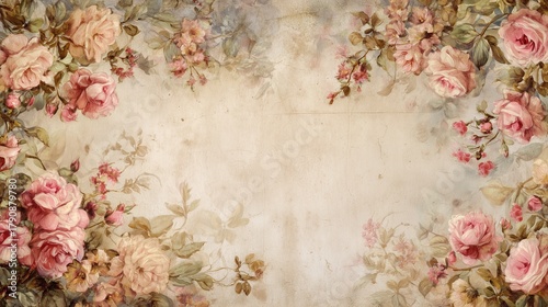 Vintage floral distressed paper background with roses