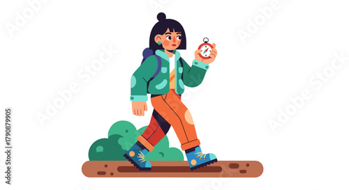 Adventurous Young Traveler Exploring Nature With Compass Illustration Artwork