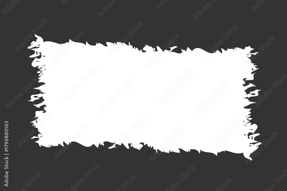 Obraz premium Rough white rectangle frame with torn edges on a dark gray background, abstract design element
