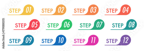 Trendy colorful number bullet points for attractive step by step list, process, progress, numbered highlights in creative projects, presentation