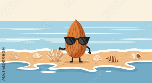 Almond Enjoying The Summer Vacation On The Beach, Wearing Cool Sunglasses, With Seashells